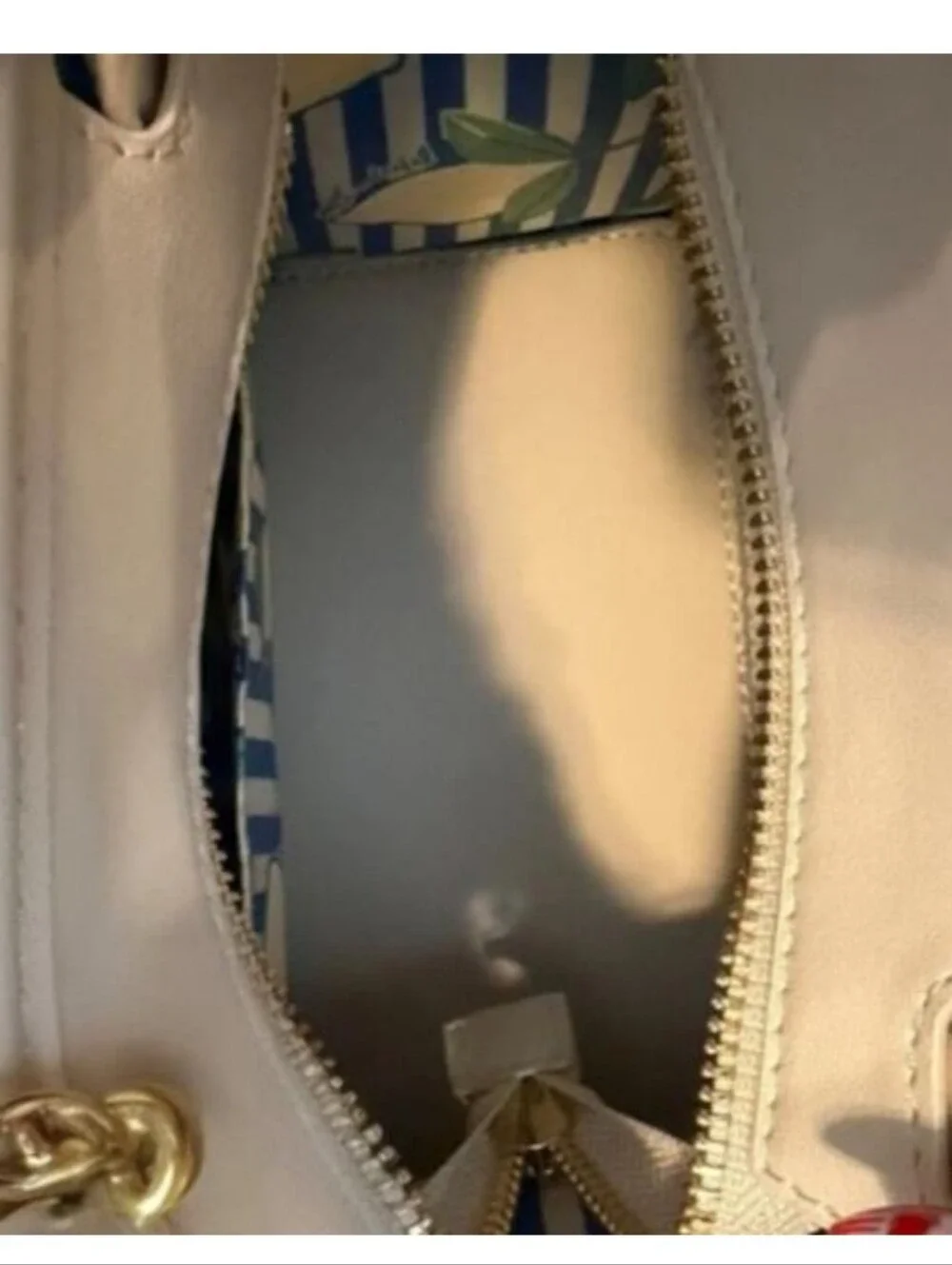 Betsey Johnson Blue Stripe Mini Satchel with Yellow Lemon Pom Charm NWT